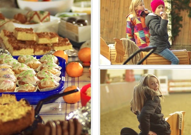 Kuchenbuffet und Zuschauer bei der Weihnachtsfeier